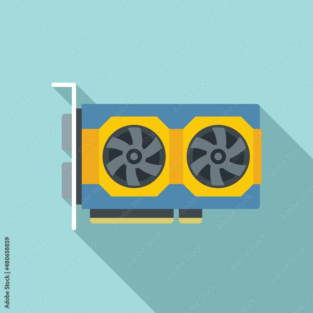 Poster video card processor icon flat vector. computer gpu