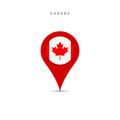 Teardrop map marker with flag of Canada. Canadian flag inserted in the location map pin. Flat vector illustration isolated on white background.