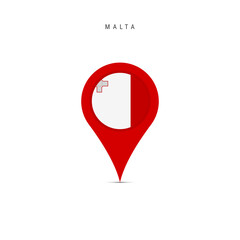 Teardrop map marker with flag of Malta. Maltese flag inserted in the location map pin. Flat vector illustration isolated on white background.