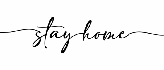 STAY HOME - Continuous one line calligraphy with Single word quotes. Minimalistic handwriting with white background.