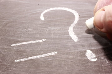 question mark chalk on a black board, a close up