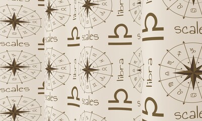 Waved background with Scales zodiac symbol icon. 3D Render