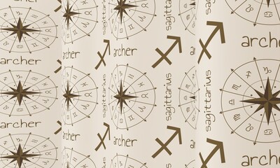 Waved background with Archer zodiac symbol icon. 3D Render