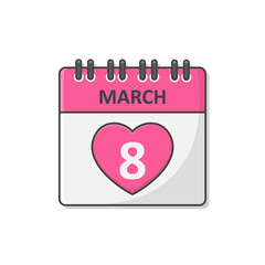 8 March Calendar Vector Icon Illustration. International Women's Day Calendar Flat Icon