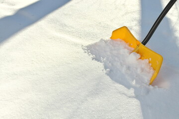 Yellow Snow Shovel Shoveling Fresh, Deep Powdery Snow