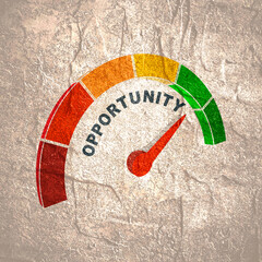 Opportunity level meter. Economy and financial concept
