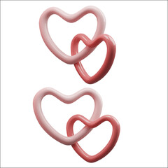 Realistic 3D hearts pinned together, set. Happy symbol of Valentine's Day, object of romantic love.
