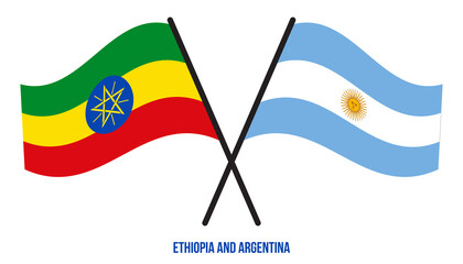 Ethiopia and Argentina Flags Crossed And Waving Flat Style. Official Proportion. Correct Colors.