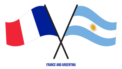 France and Argentina Flags Crossed And Waving Flat Style. Official Proportion. Correct Colors.