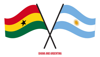 Ghana and Argentina Flags Crossed And Waving Flat Style. Official Proportion. Correct Colors.