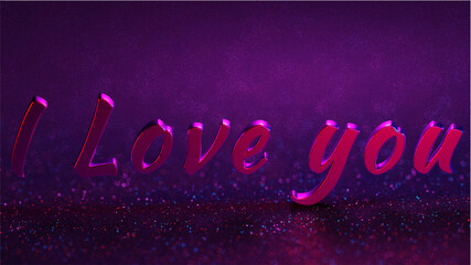 Realistic 3D colorful romantic hearts Valentine background, shiny and festive inscription I love you.