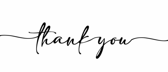 THANK YOU - Continuous one line calligraphy with Single word quotes. Minimalistic handwriting with white background.
