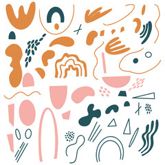 Set. Hand drawn various shapes and doodle objects. Abstract contemporary modern trendy vector illustration.