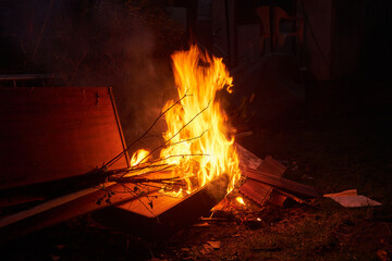Wood burning on a bonfire