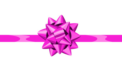 Purple bow with ribbon on a white background. Cartoon design.
