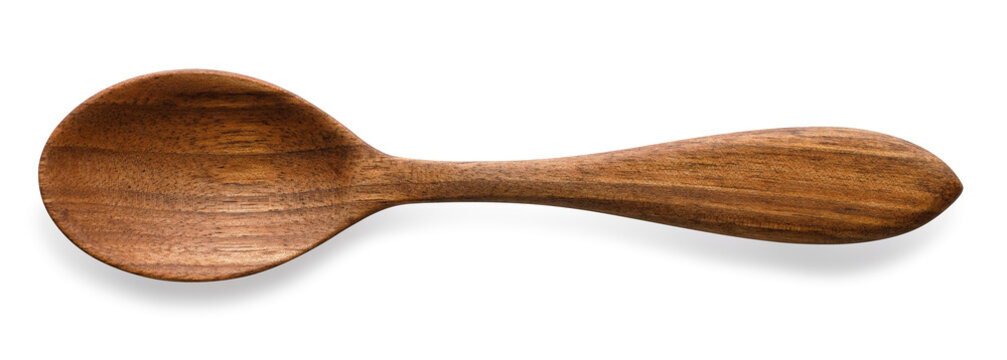 top view of wooden spoon isolated on white