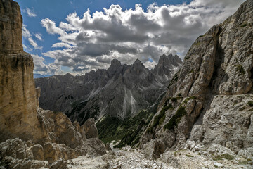 Cadini Misurina dolomite iconic italian alp panorama, Italy, Trentino