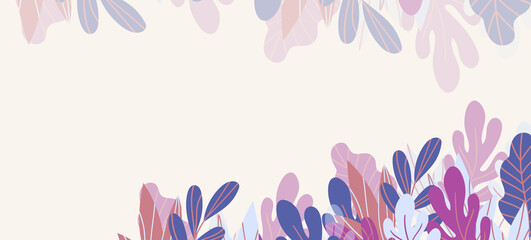 Floral web banner with drawn color exotic leaves. Nature concept design. Modern floral compositions with summer branches. Vector illustration on the theme of ecology, natura, environment