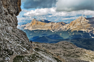 Puez Odle Dolomite panorama from Sella Group, Trentino, Val Badia