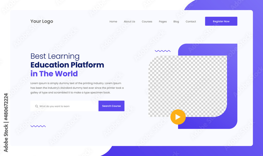 Wall mural education website landing page ui template design. creative and modern home page design