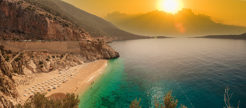 Kaputas Beach with morning sun in autumn.  It is one of the most popular beaches in Turkey. Kas town, Antalya 