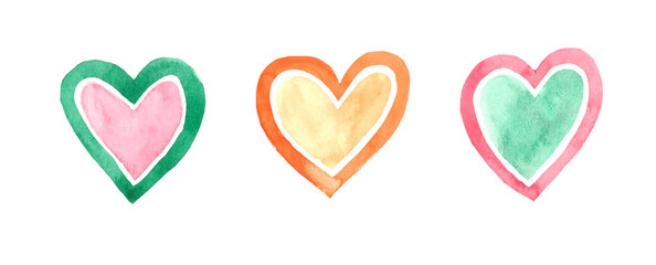 Set of hand drawn watercolor hearts for valentine's day.
