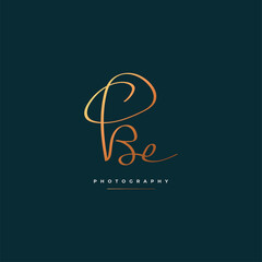 BE Initial Logo Design with Elegant Handwriting Style in Gold Gradient. BE Signature Logo or Symbol for Wedding, Fashion, Jewelry, Boutique, Botanical, Floral and Business Identity