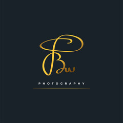 Initial B and W Logo Design with Elegant Handwriting Style in Gold Gradient. BW Signature Logo or Symbol for Wedding, Fashion, Jewelry, Boutique, Botanical, Floral and Business Identity