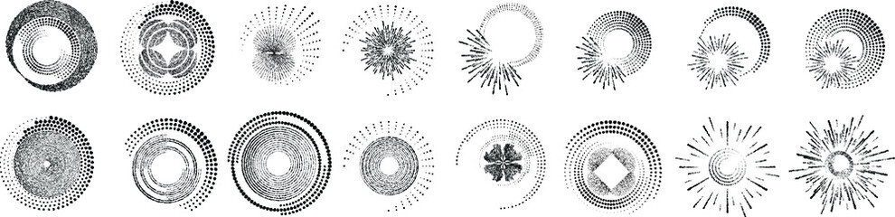 Big set of lines in Circle Form . Spiral Vector Illustration .Big collection of round Logos . Design element . Abstract Geometric circular shapes .Rotating radial lines collection. Concentric circles
