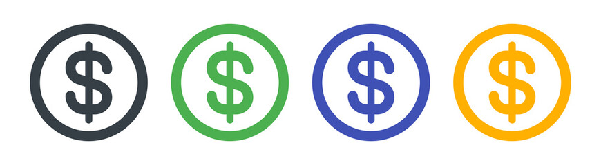 Dollar coin symbol icon set in graphic design.
