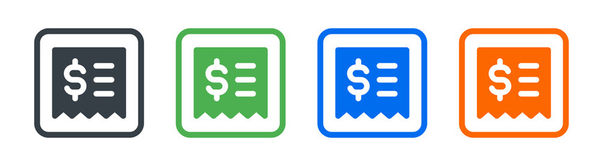 Receipt vector icon set for graphic and web design. Dollar invoice symbol.