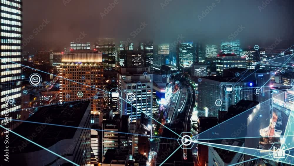 Poster smart city and communication network concept. digital transformation.
