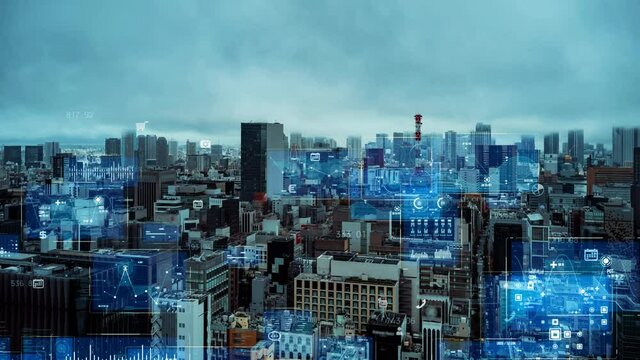 Smart city and communication network concept. Digital transformation.