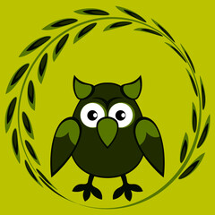cartoon styled owl, drawing of a child. Design element. Birds - stylization