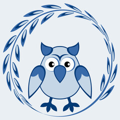 cartoon styled owl, drawing of a child. Design element. Birds - stylization