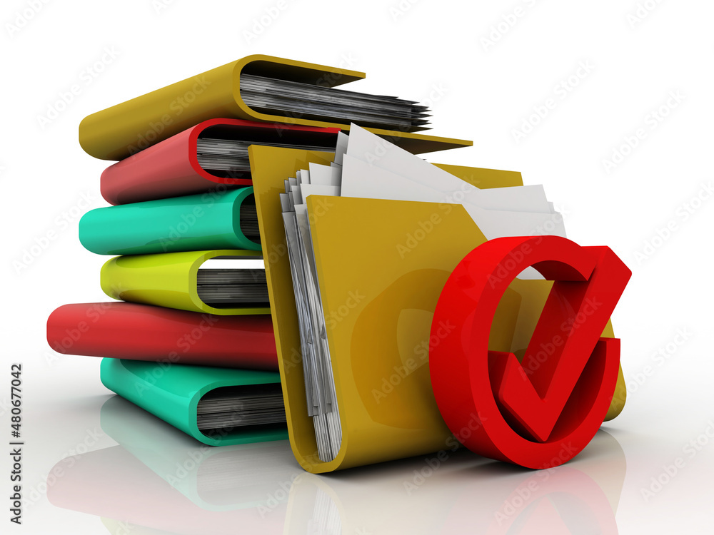 Poster 3d illustration checkbox tick with folder