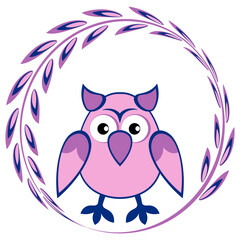cartoon styled owl, drawing of a child. Design element. Birds - stylization