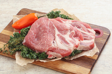 Raw pork neck for cooking