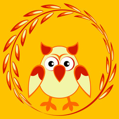 cartoon styled owl, drawing of a child. Design element. Birds - stylization