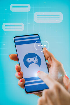 Chatbot - Digital Robot Assistant Helping a Customer.