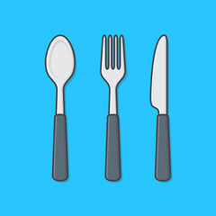 Set Of Fork, Knife And Spoon Vector Icon Illustration. Kitchen Utensil
