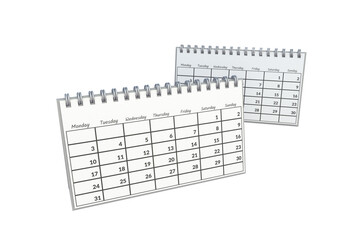 Paper calendar isolated on white background. 3d render