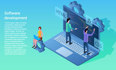 Software development.Programming, coding software development.A business-style poster.Flat vector illustration.