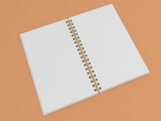 Blank notepad mockup on orange background. 3d render illustration.