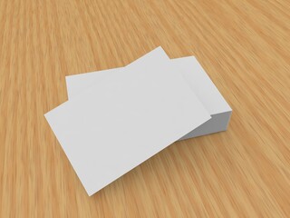 Stack of business cards on a wooden background. 3d render illustration.