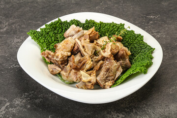 Baled lamb meat in the bowl