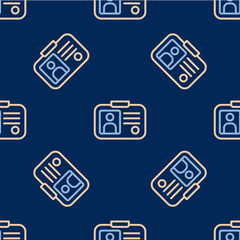 Line Taxi driver license icon isolated seamless pattern on blue background. Vector