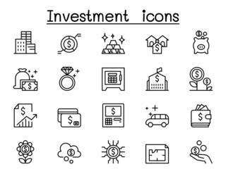 Investment icons set in thin line style