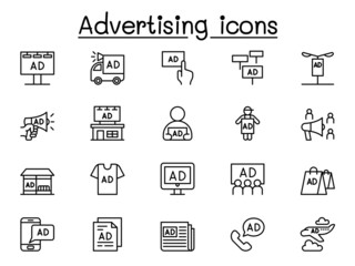 Advertising icon set in thin line style