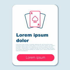 Line Playing cards icon isolated on grey background. Casino gambling. Colorful outline concept. Vector
